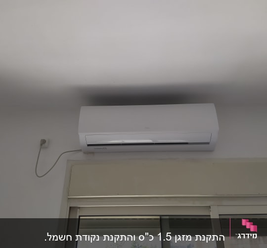 מזגן קיר לבן מותקן מעל חלון